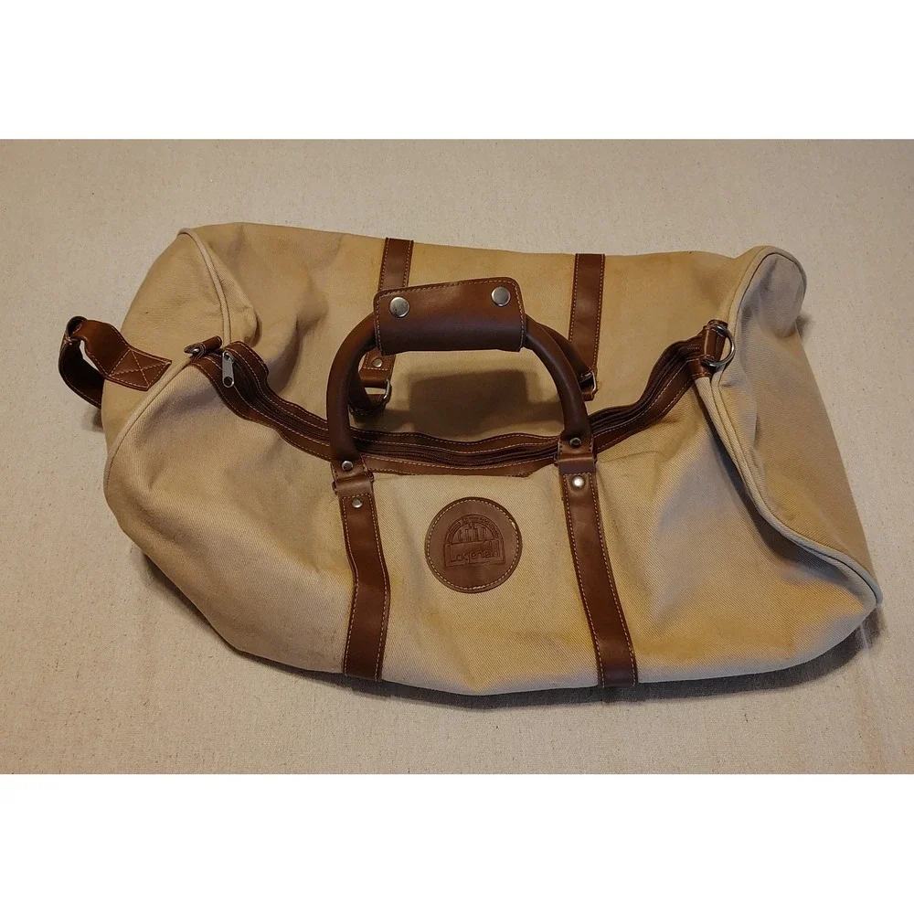 Vintage Lagerfeld Paris Le Club Canvas Duffel Bag Tan Brown Weekend Travel Bag